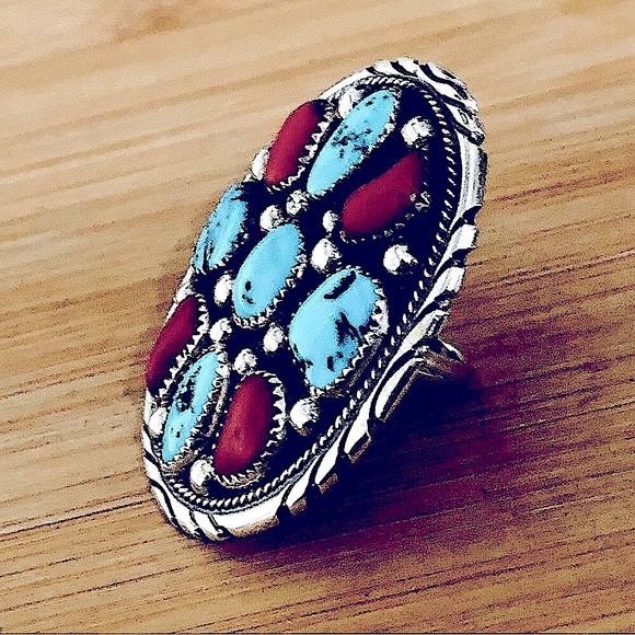 $248 Estate Signed Native American Vintage Ring  Sterling Silver  Size 9 - Picture 4 of 8